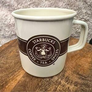 Starbucks Metal Enamel Tin Mug Cup 14 Oz 2016 Beige Tan Coffee Tea Spices